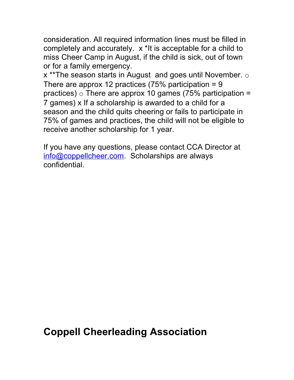 Coppell Cheerleading Association Scholarship Program