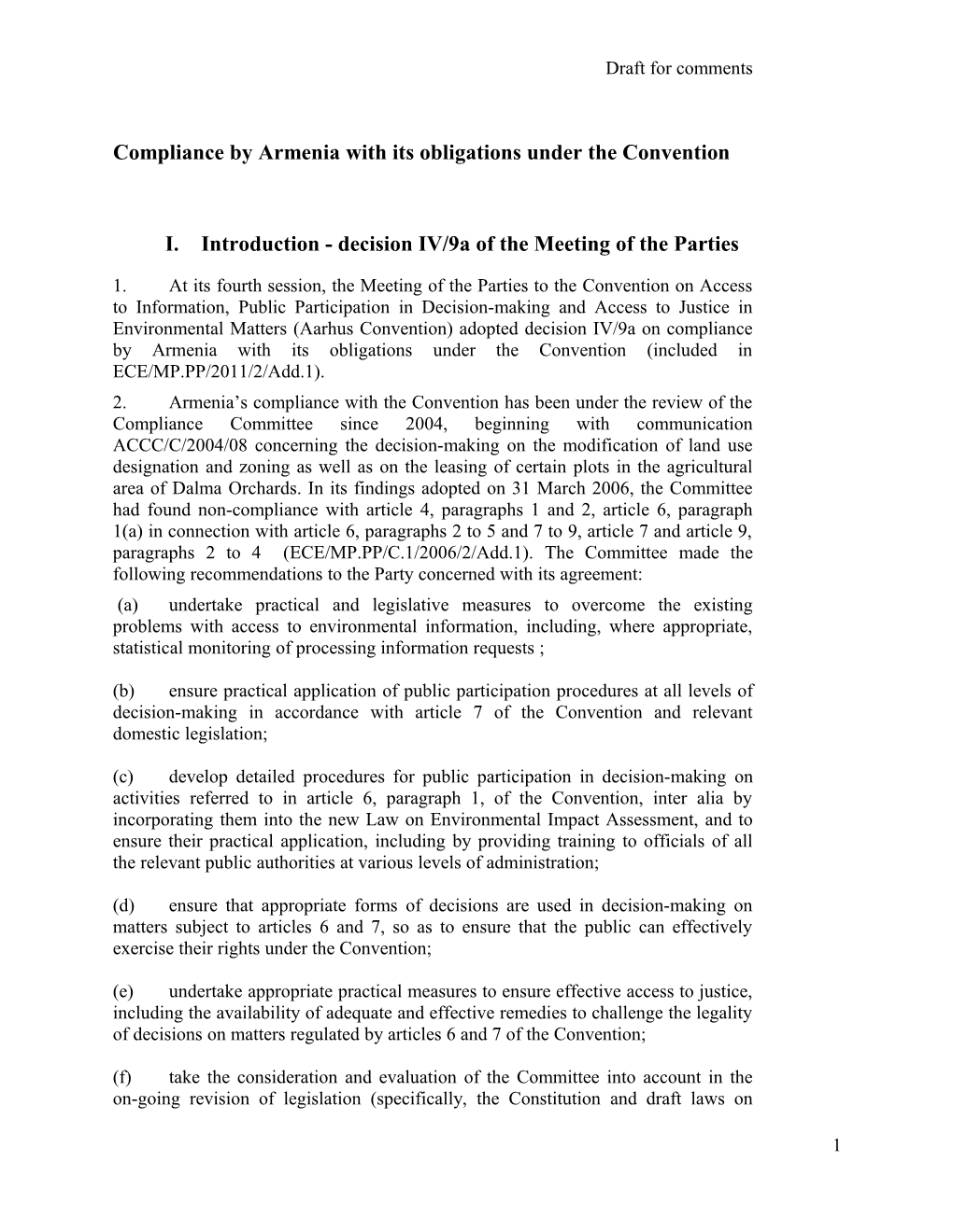 Compliance by Armenia with Its Obligations Under the Convention