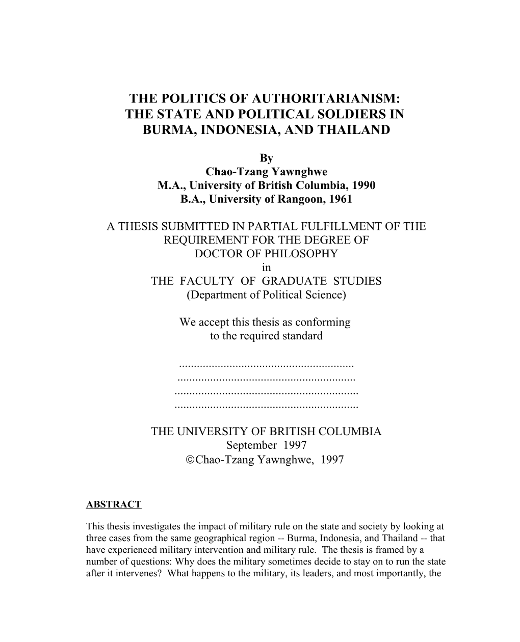 The Politics of Authoritarianism: the State And