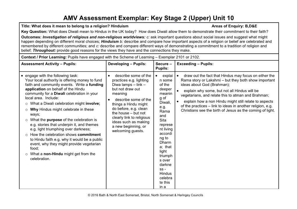 AMV Assessment Exemplar: Key Stage 2 (Upper) Unit 10