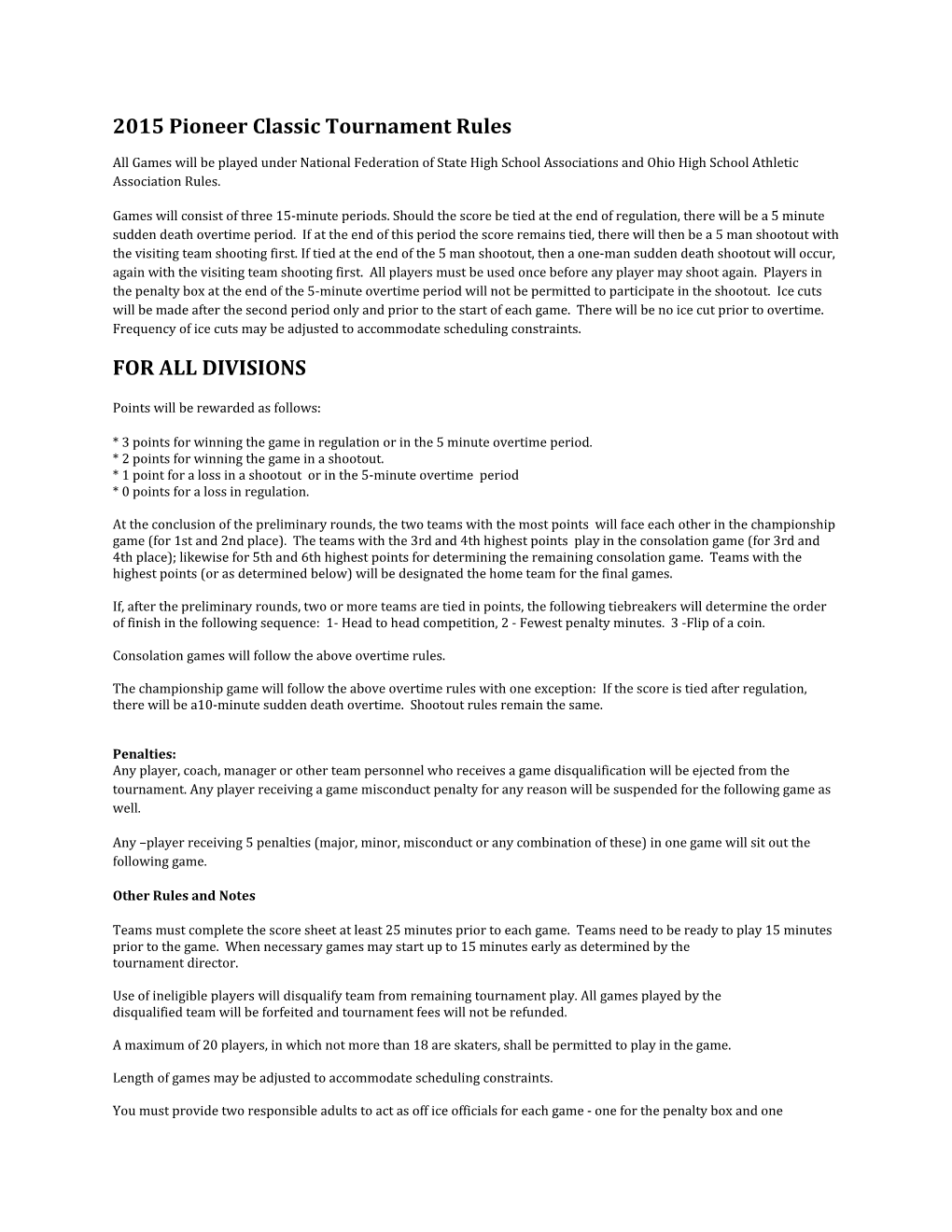 2015 Pioneer Classic Tournament Rules