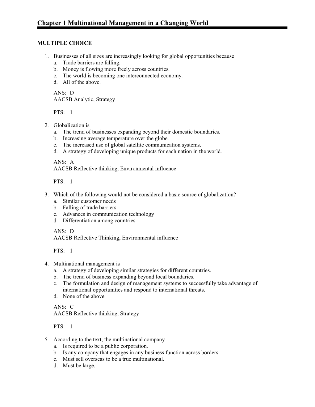 Chapter 1 Multinational Management in a Changing World