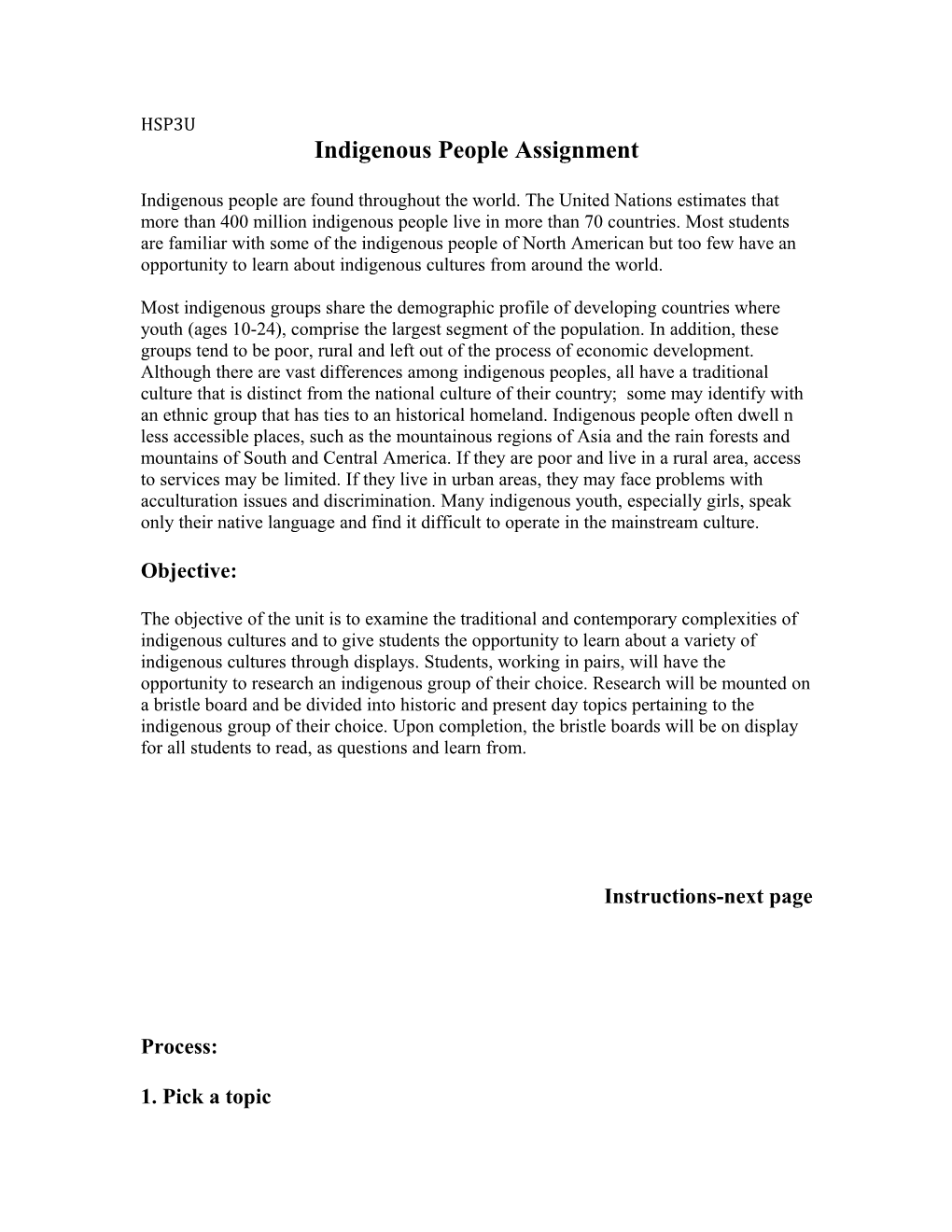 Indigenous People Assignment