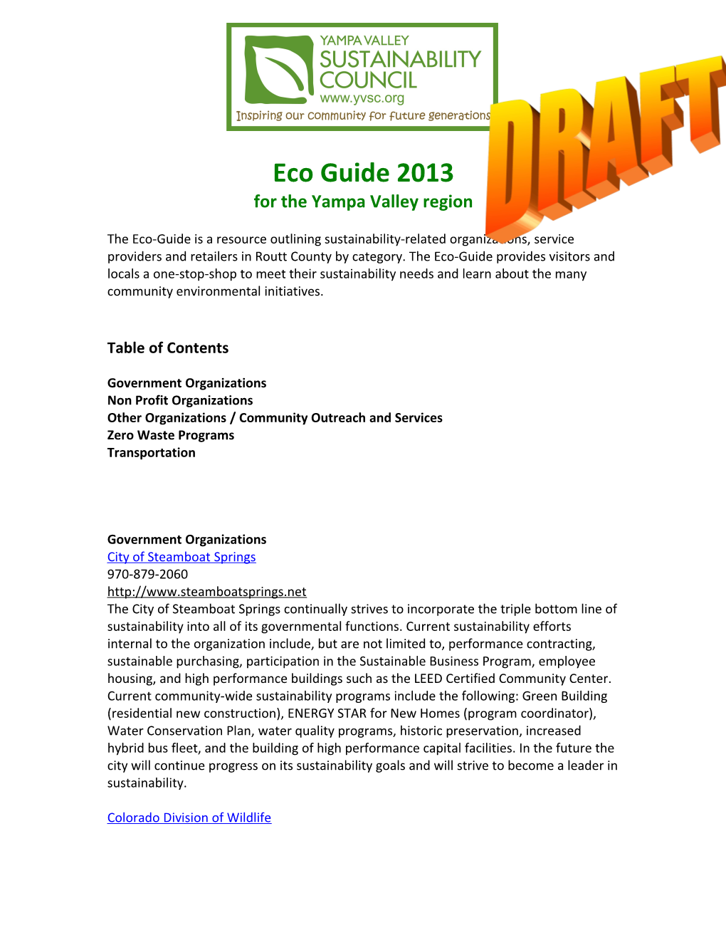 Eco Guide 2013 for the Yampavalley Region