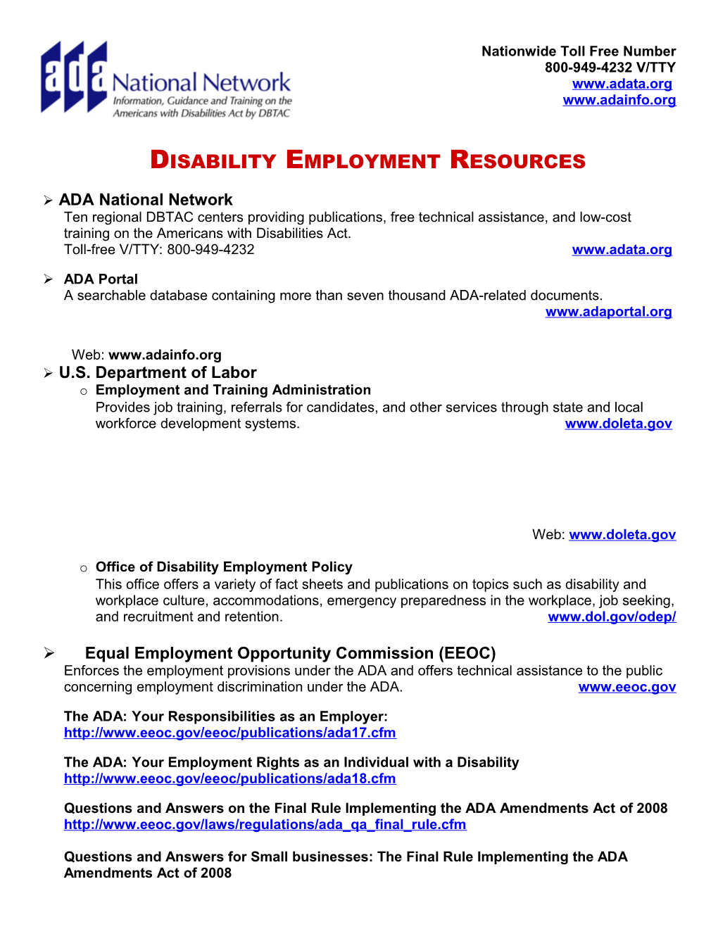 Disability Employment Resources
