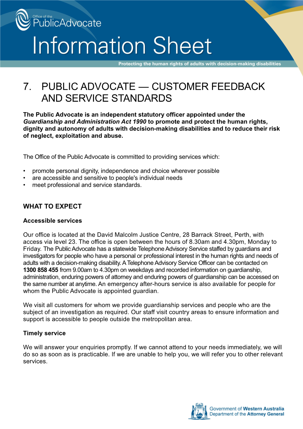 7.Public Advocate Customerfeedback and Service Standards