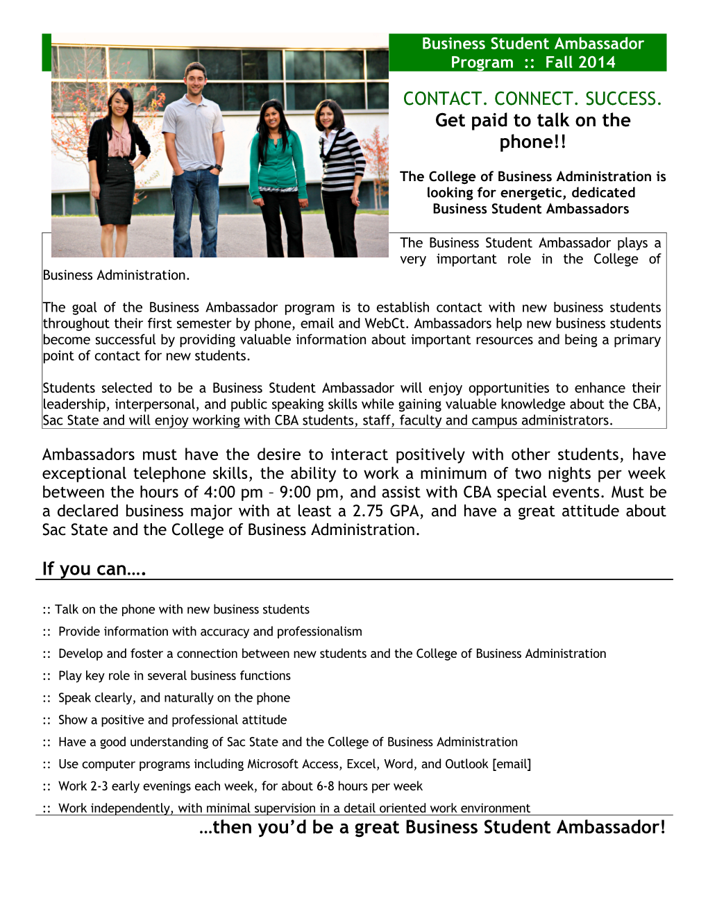 Business Student Ambassador Program