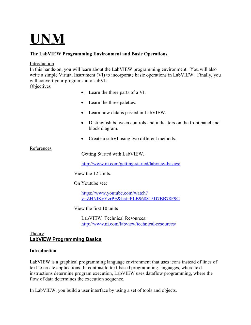 The Labview Programming Environment and Basic Operations