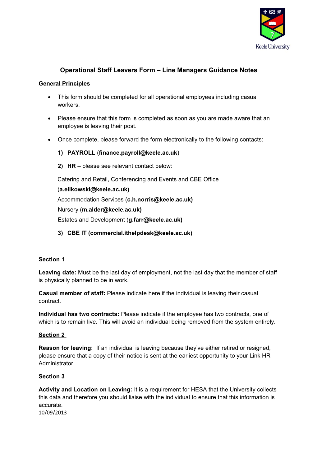 Operational Staff Leavers Form Line Managers Guidance Notes