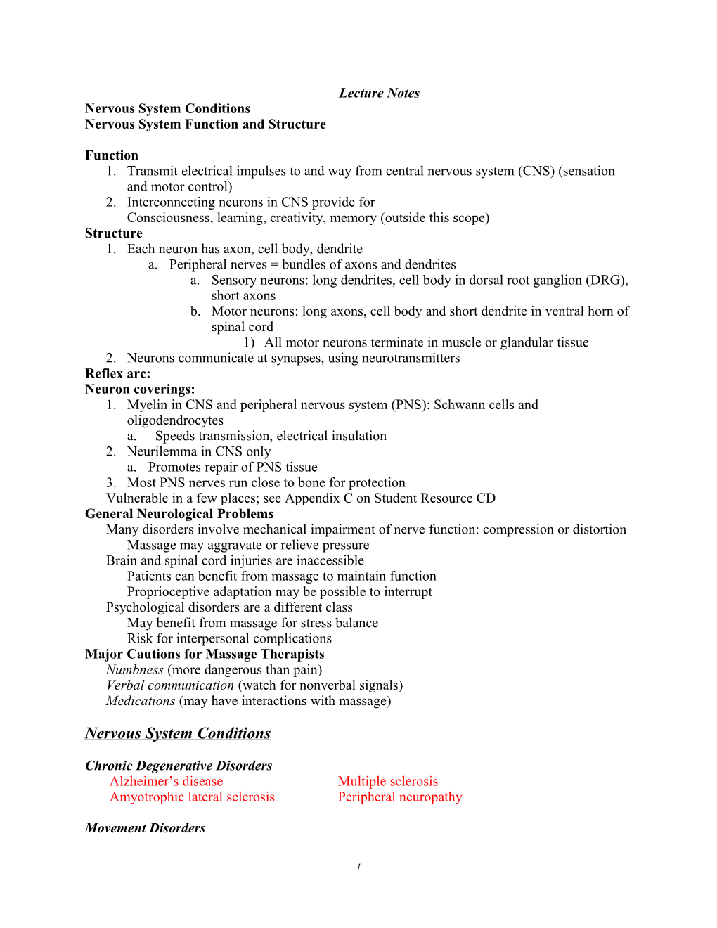 Nervous System Function and Structure