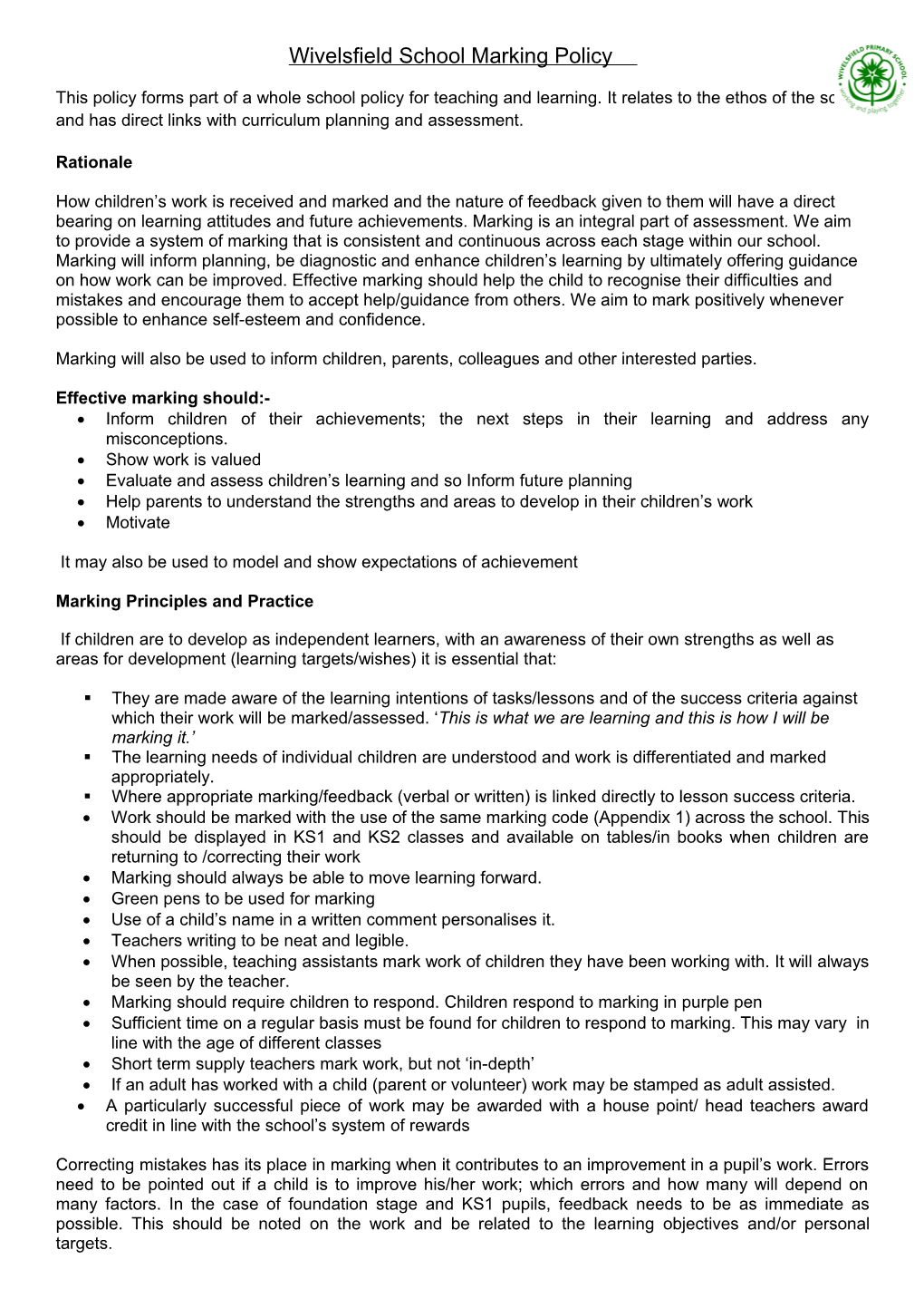 Hamsey School Marking Policy