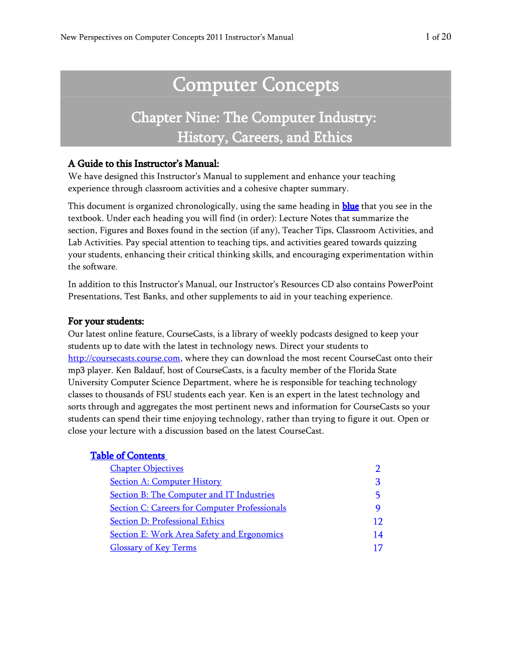 Chapter Nine: the Computer Industry: History, Careers, and Ethics