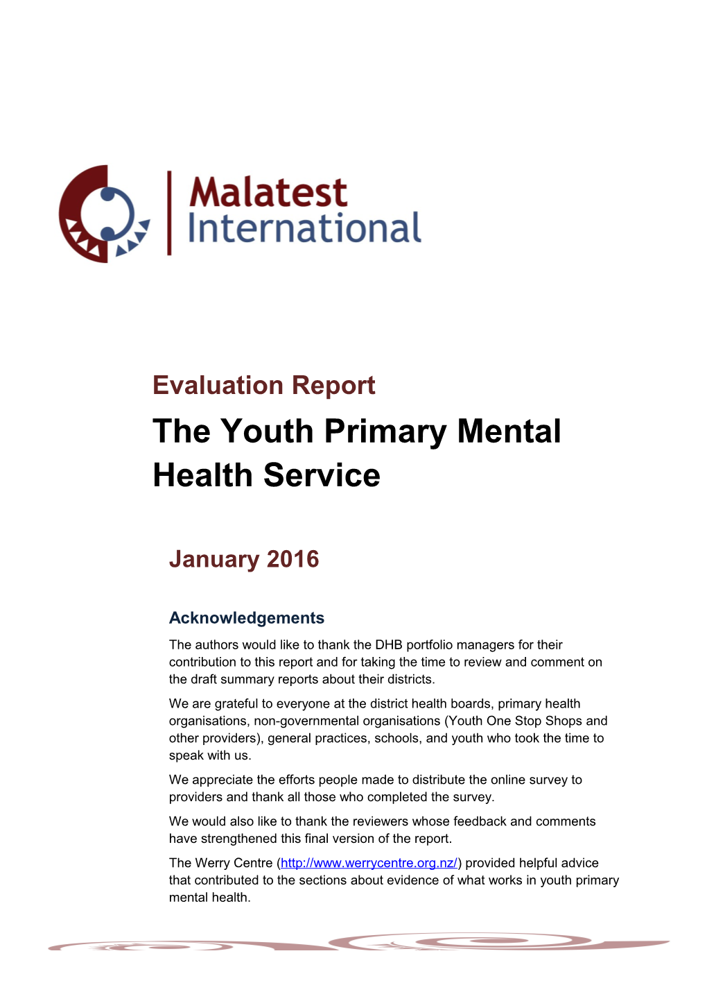 Evaluation Report: the Youth Primary Mental Health Service