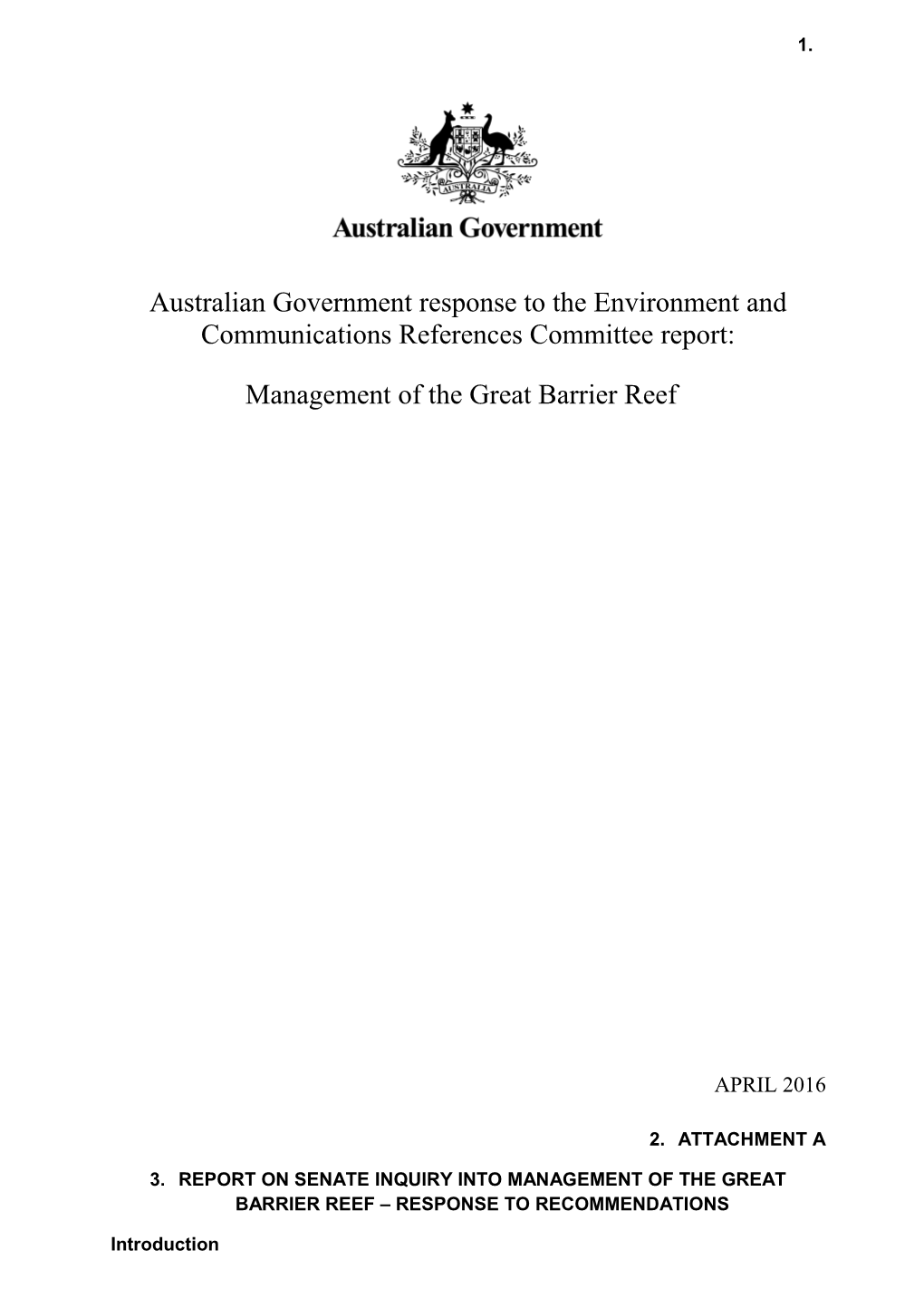 Australian Government Response to the Environment and Communications References Committee