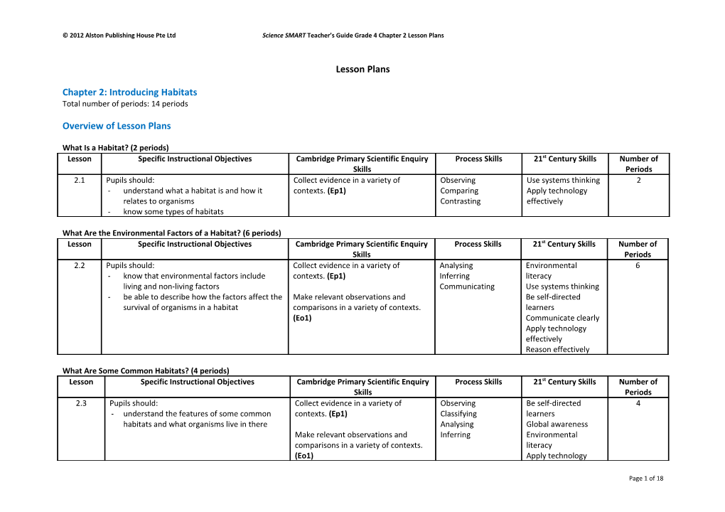 2012 Alston Publishing House Pte Ltd Sciencesmart Teacher S Guide Grade 4Chapter 2 Lesson