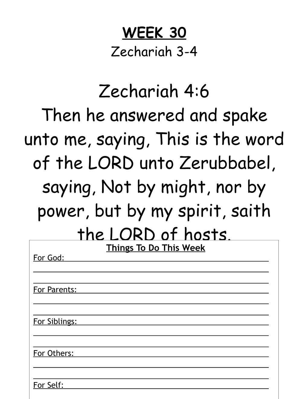 Weekly Memory Verse Zechariah 4:6