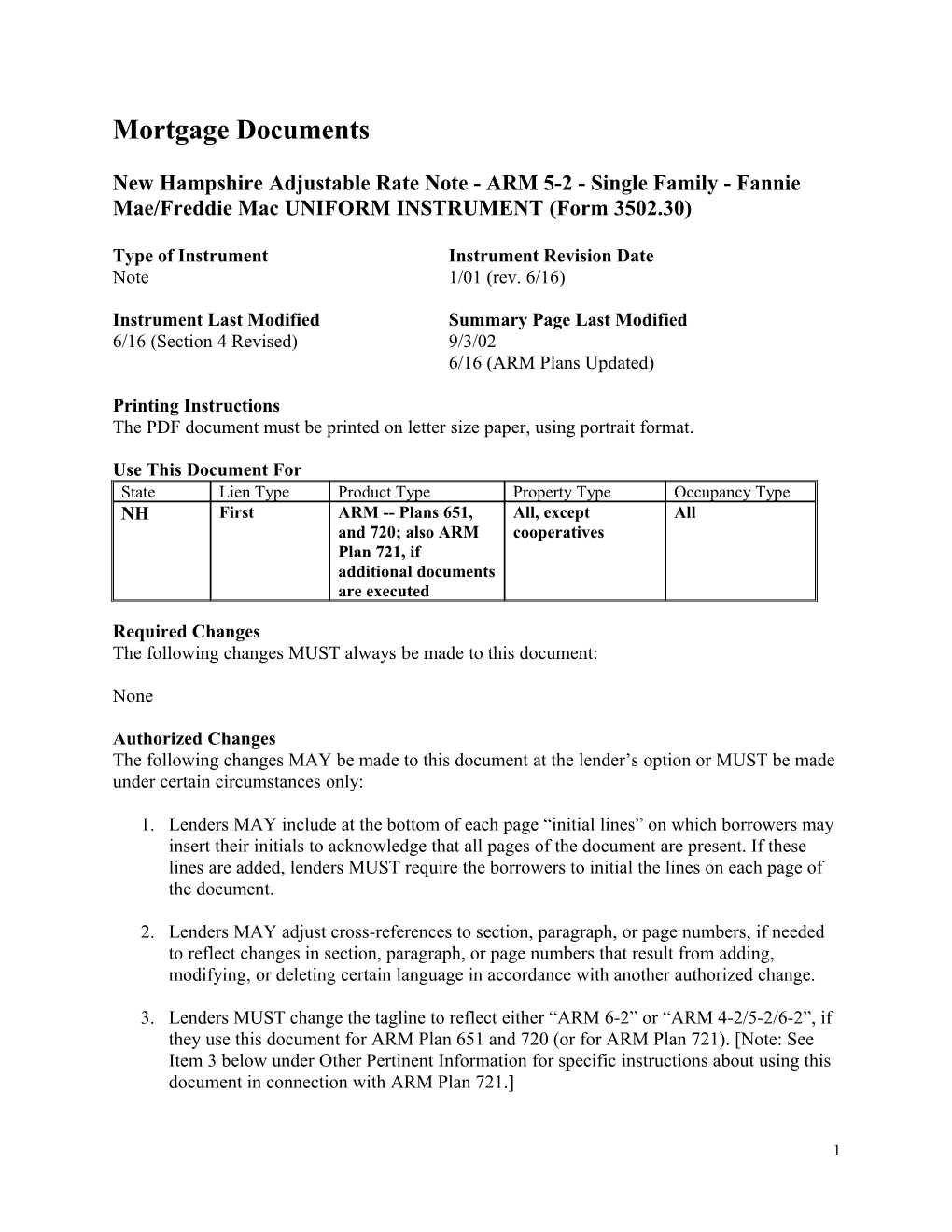 Summary: New Hampshire Adjustable Rate Note - ARM 5-2