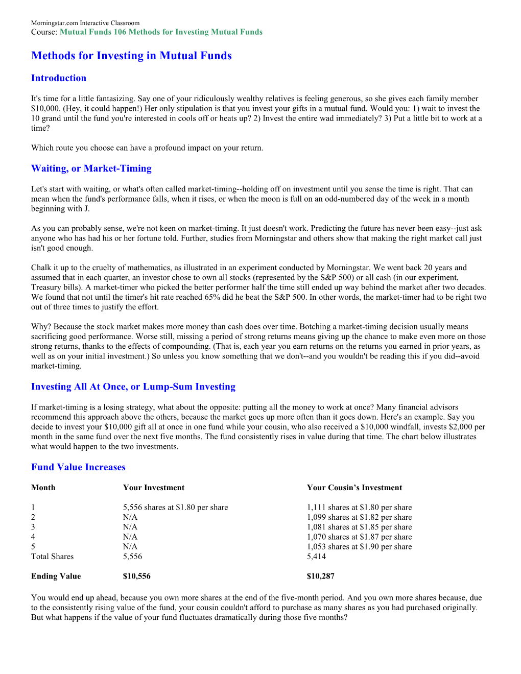 Methods for Investing in Mutual Funds