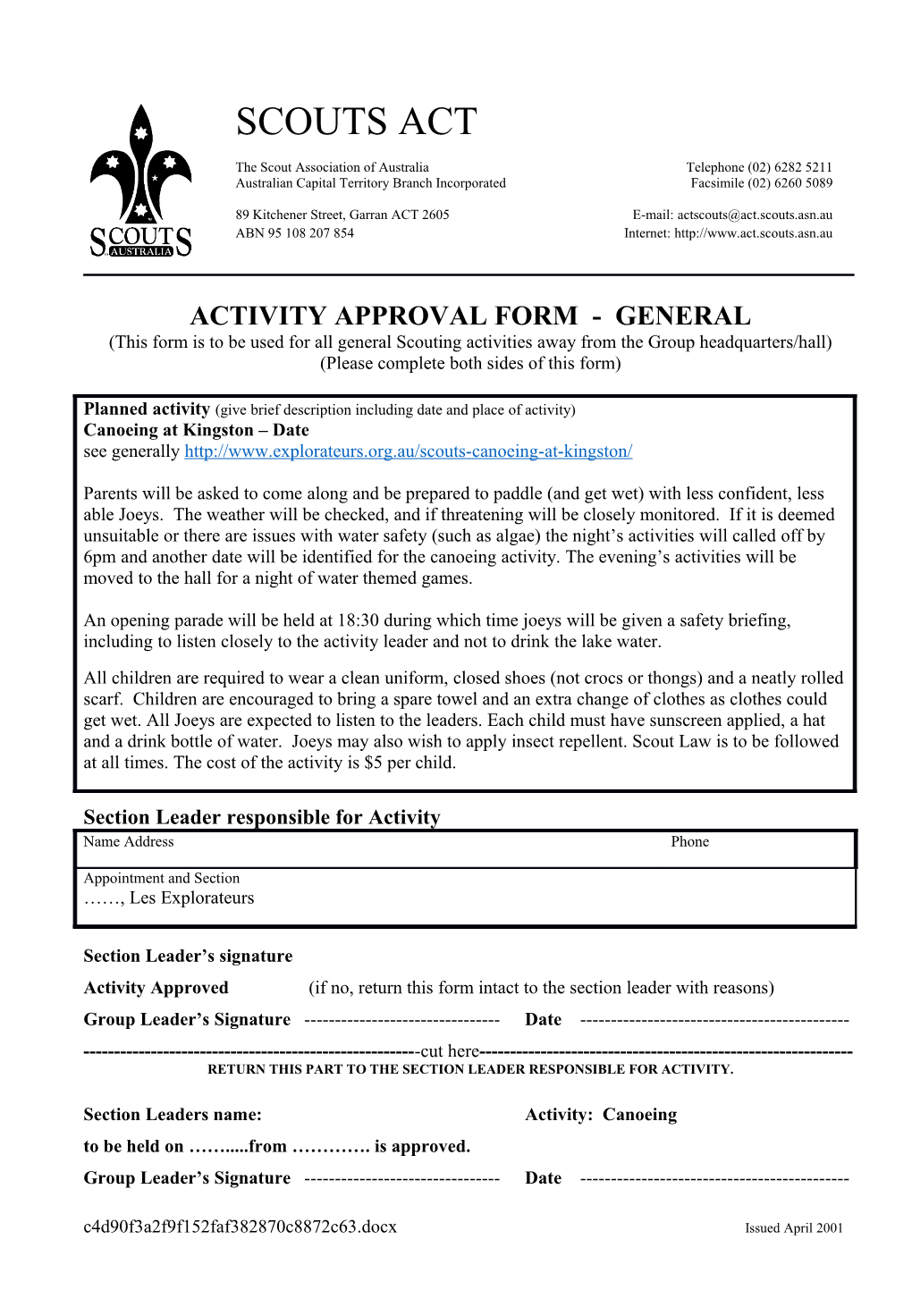 Activity Approval Form
