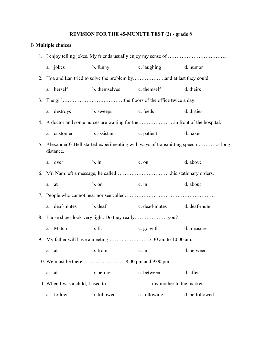 REVISION for the 45-MUNUTE TEST (2) - Grade 8