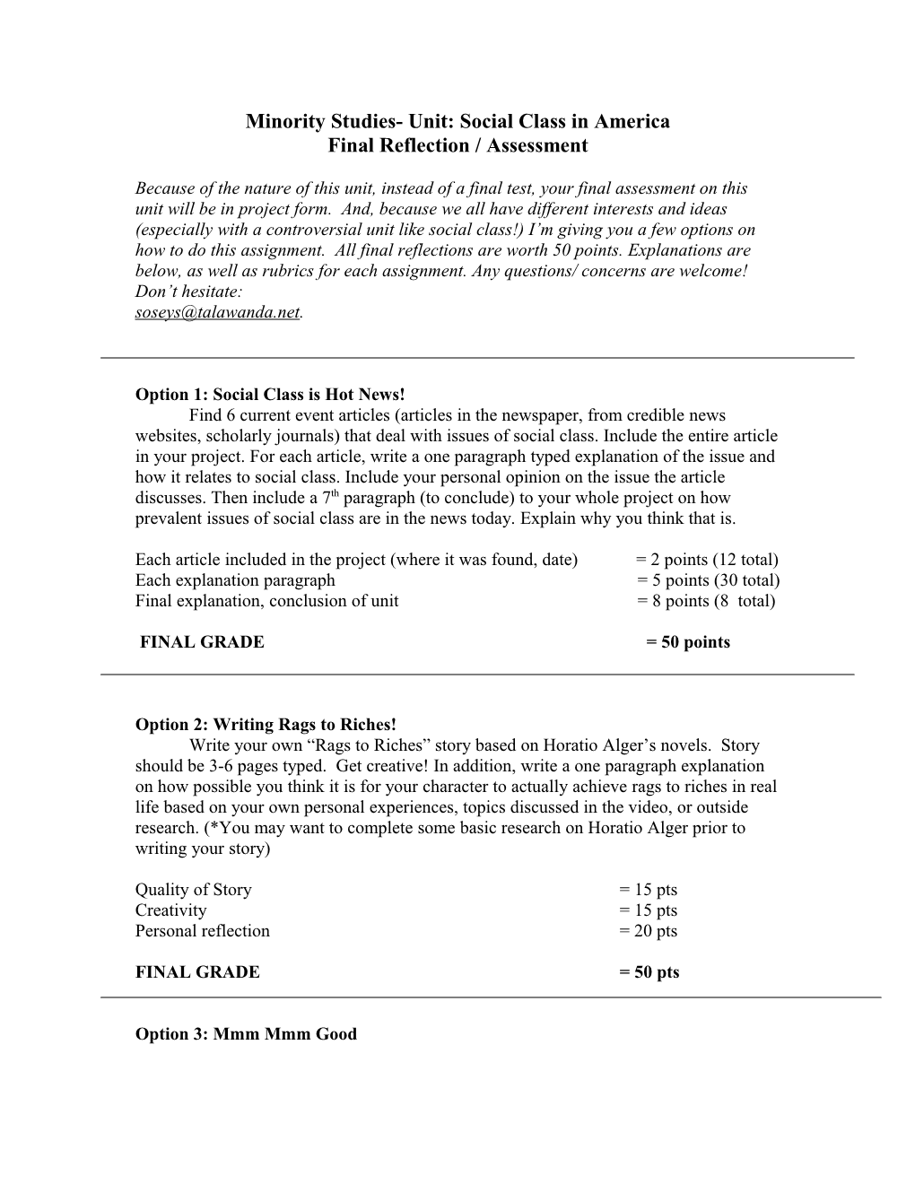 Minority Studies- Unit: Social Class in America