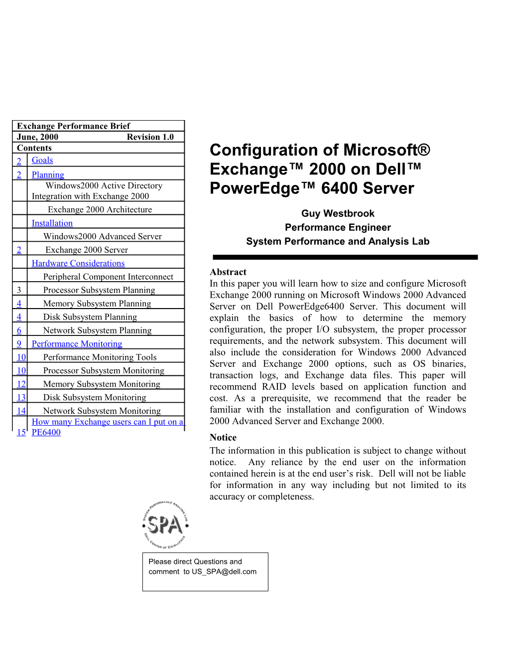 Configuration of Microsoft Exchange 2000 on Dell Poweredge 6400 Server