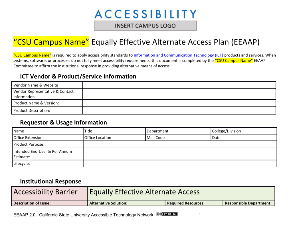 CSU Campus Name Equally Effective Alternate Access Plan (EEAAP)