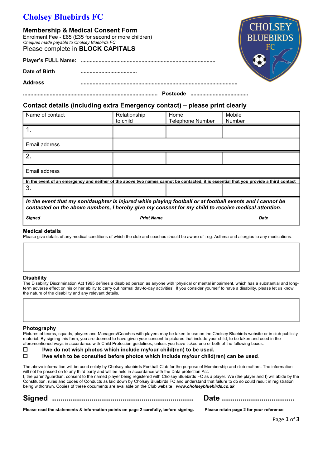 Membership & Medical Consent Form