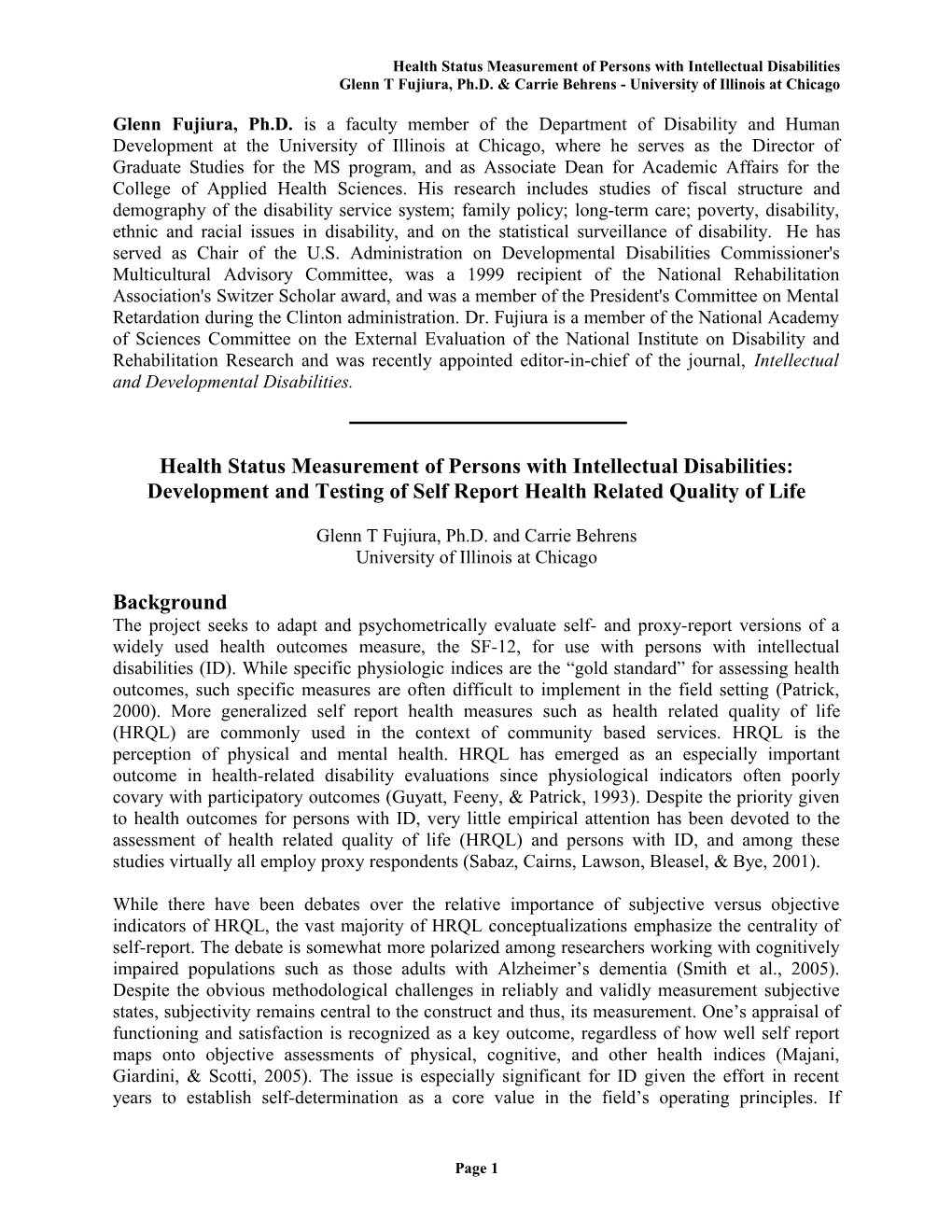 Health Status Measurement of Persons with Intellectual Disabilities: Development and Testing