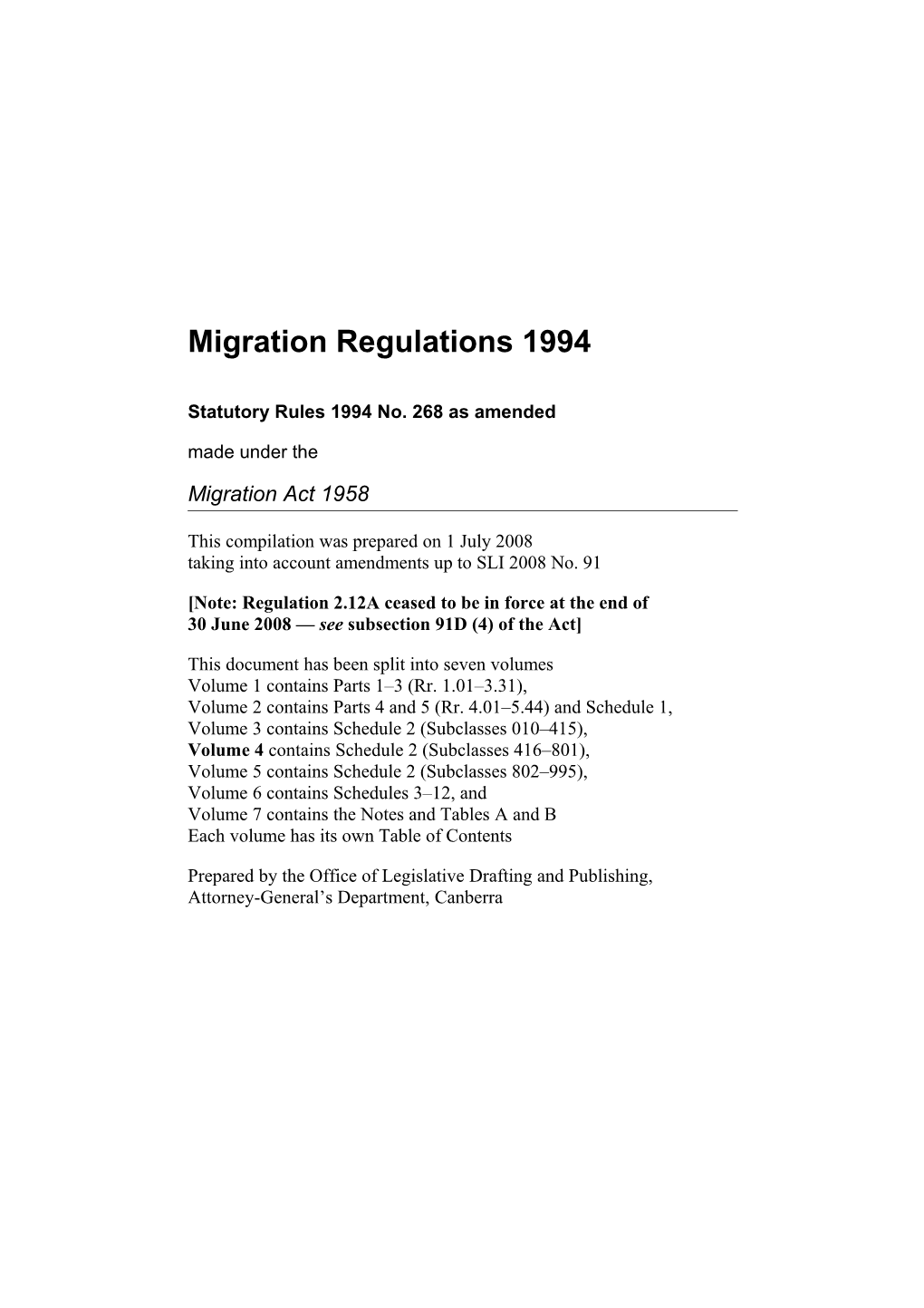 Migration Regulations 1994