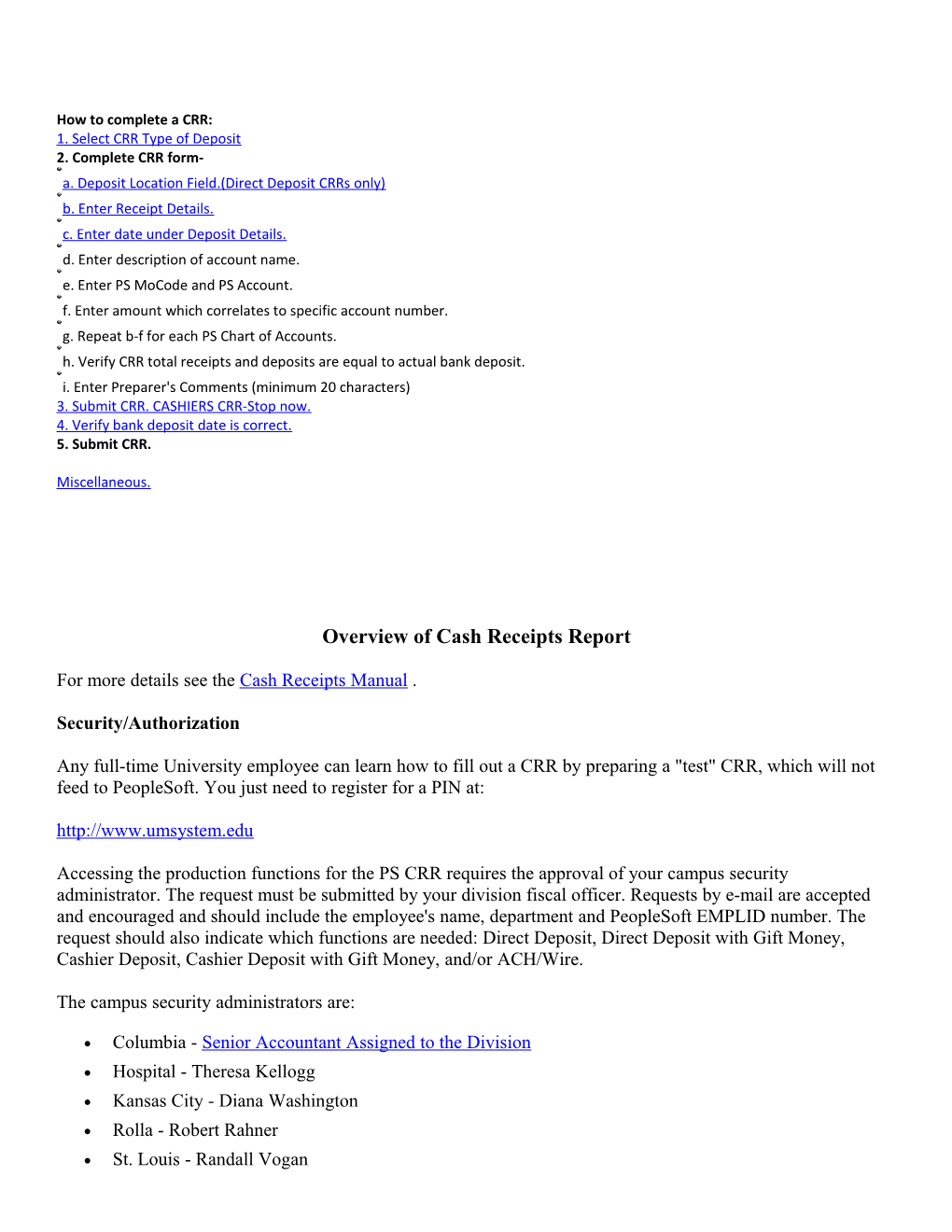 Overview of Cash Receipts Report