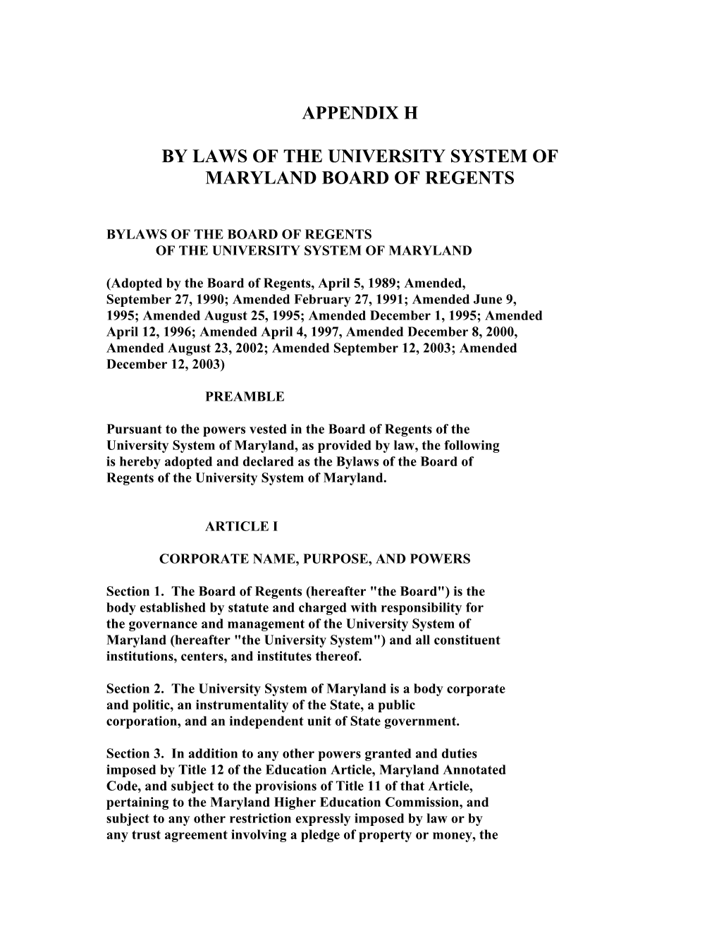 By Laws of the University System of Maryland Board of Regents