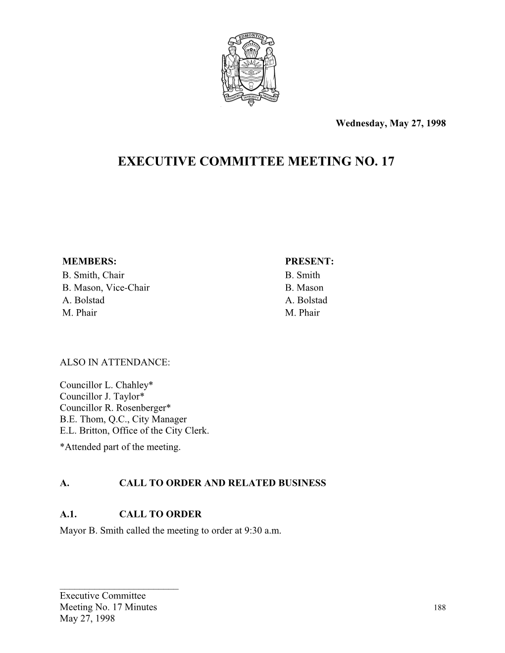 Minutes for Executive Committee May 27, 1998 Meeting