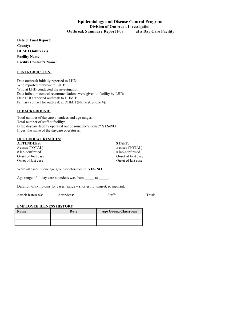 Supplementary Final Report Form for Outbreak Investigation