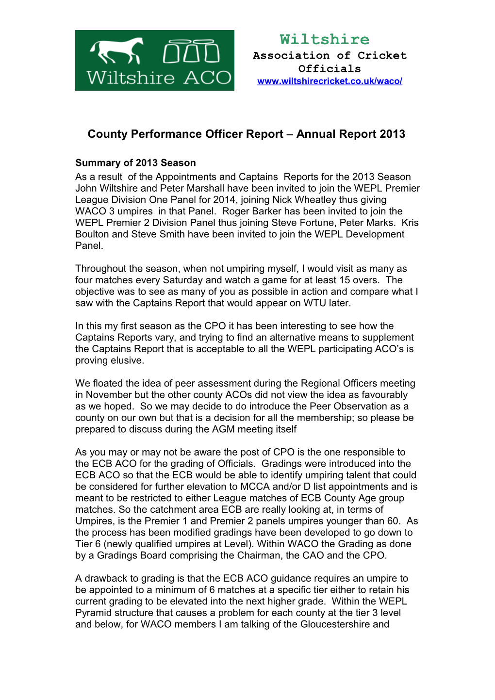 County Performance Officer Report Annual Report 2013