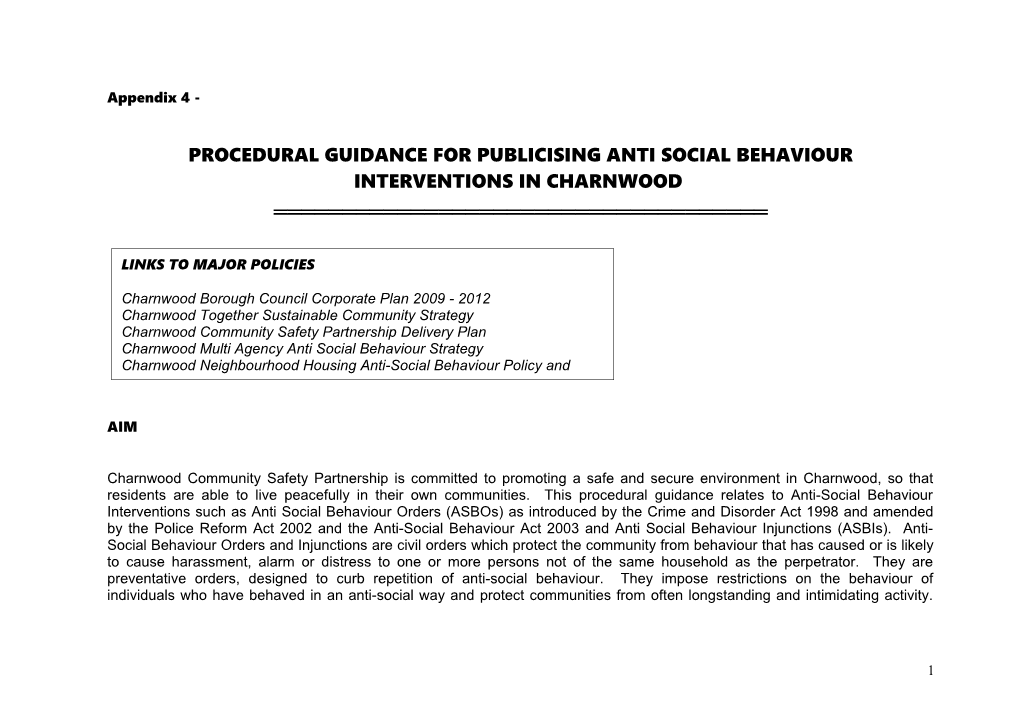 Procedural Guidance for Publicising Anti Social Behaviour Interventions in Charnwood