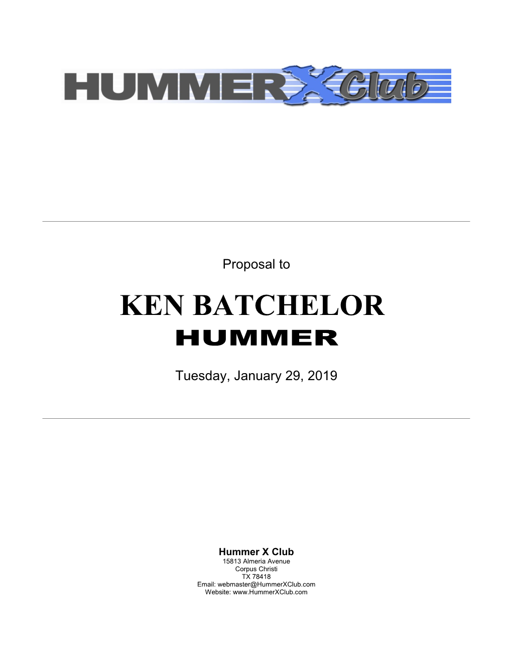 Proposal to Ken Batchelor Hummer