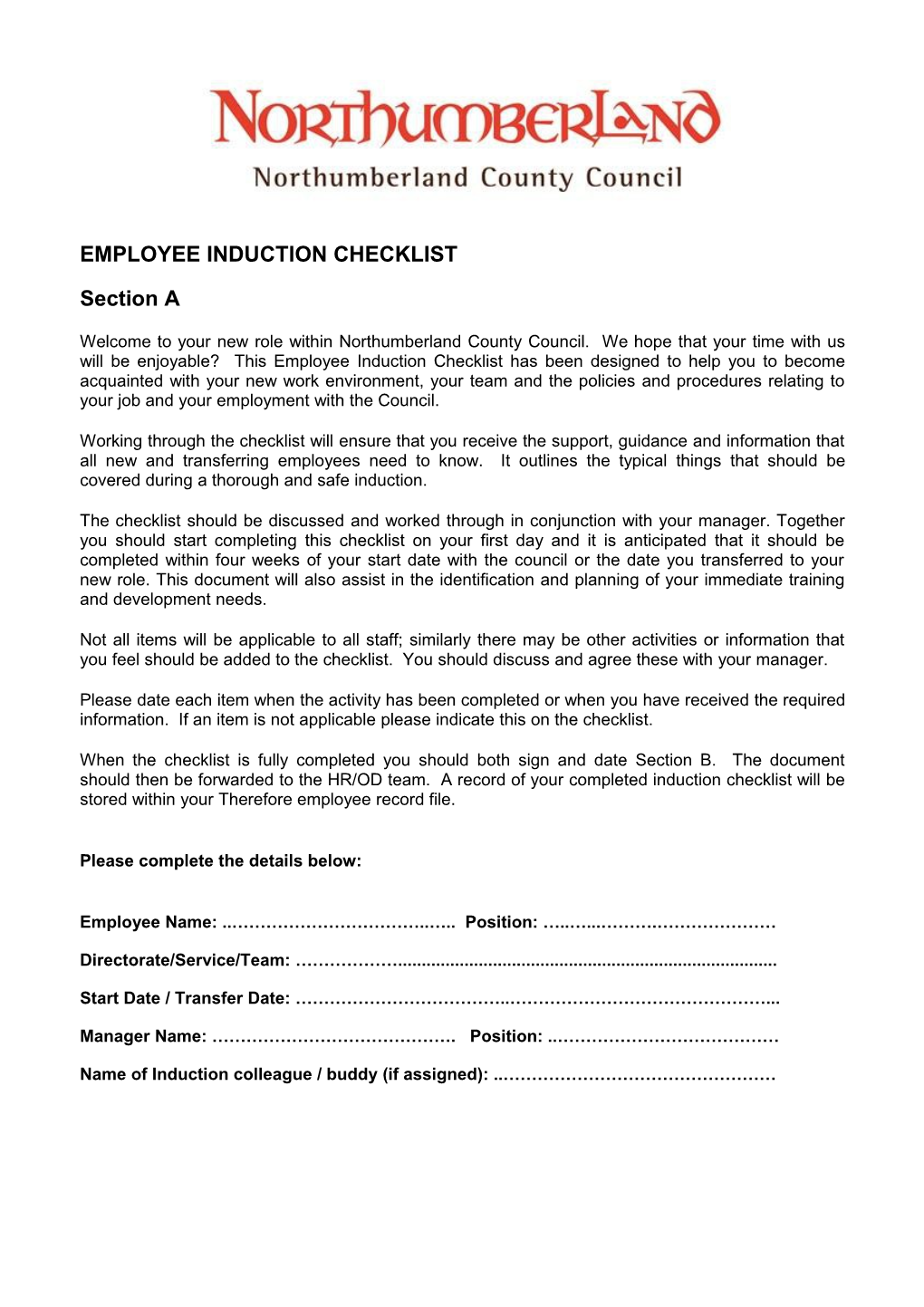 Employee Induction Checklist