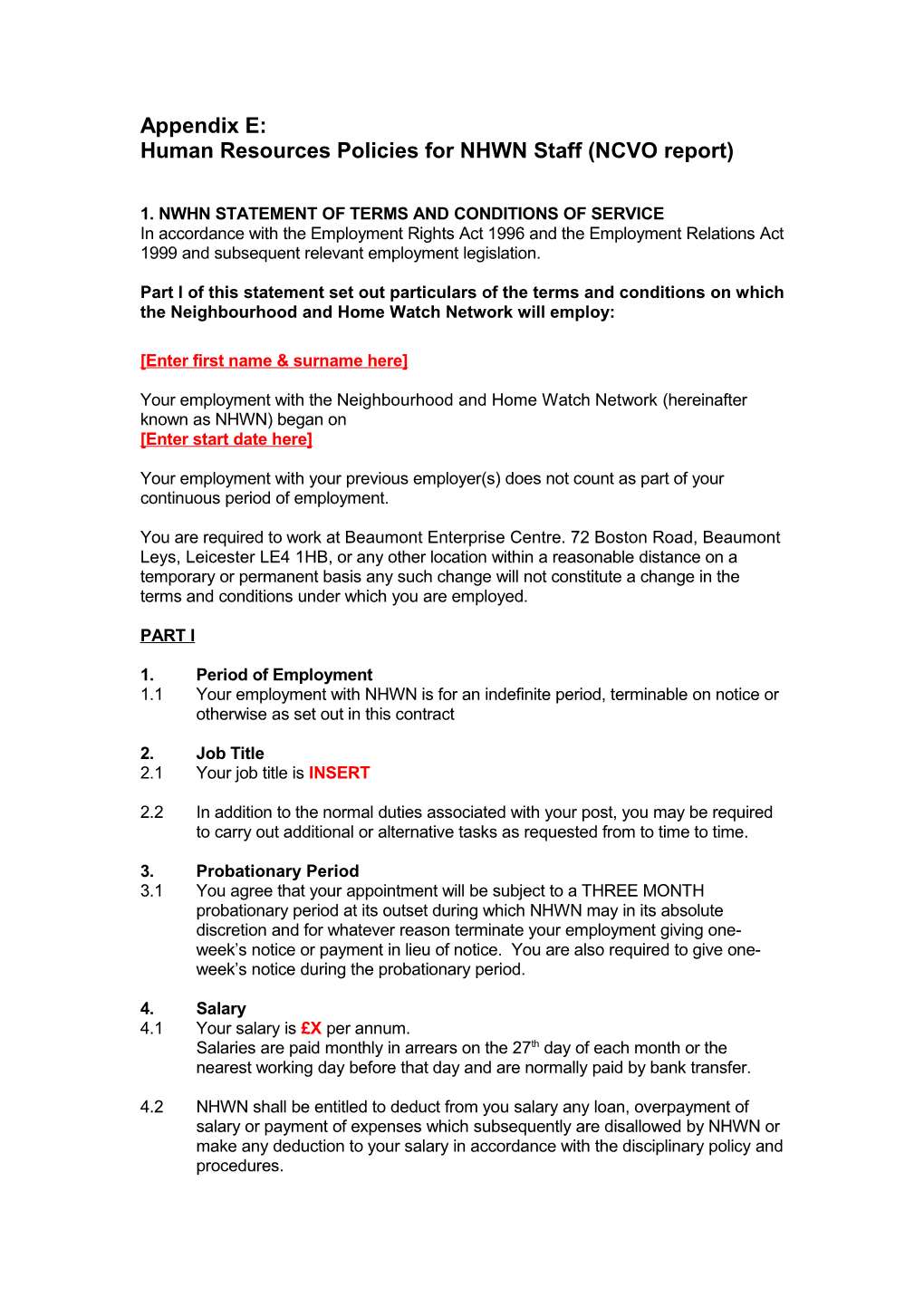 Human Resources Policies for NHWN Staff (NCVO Report)