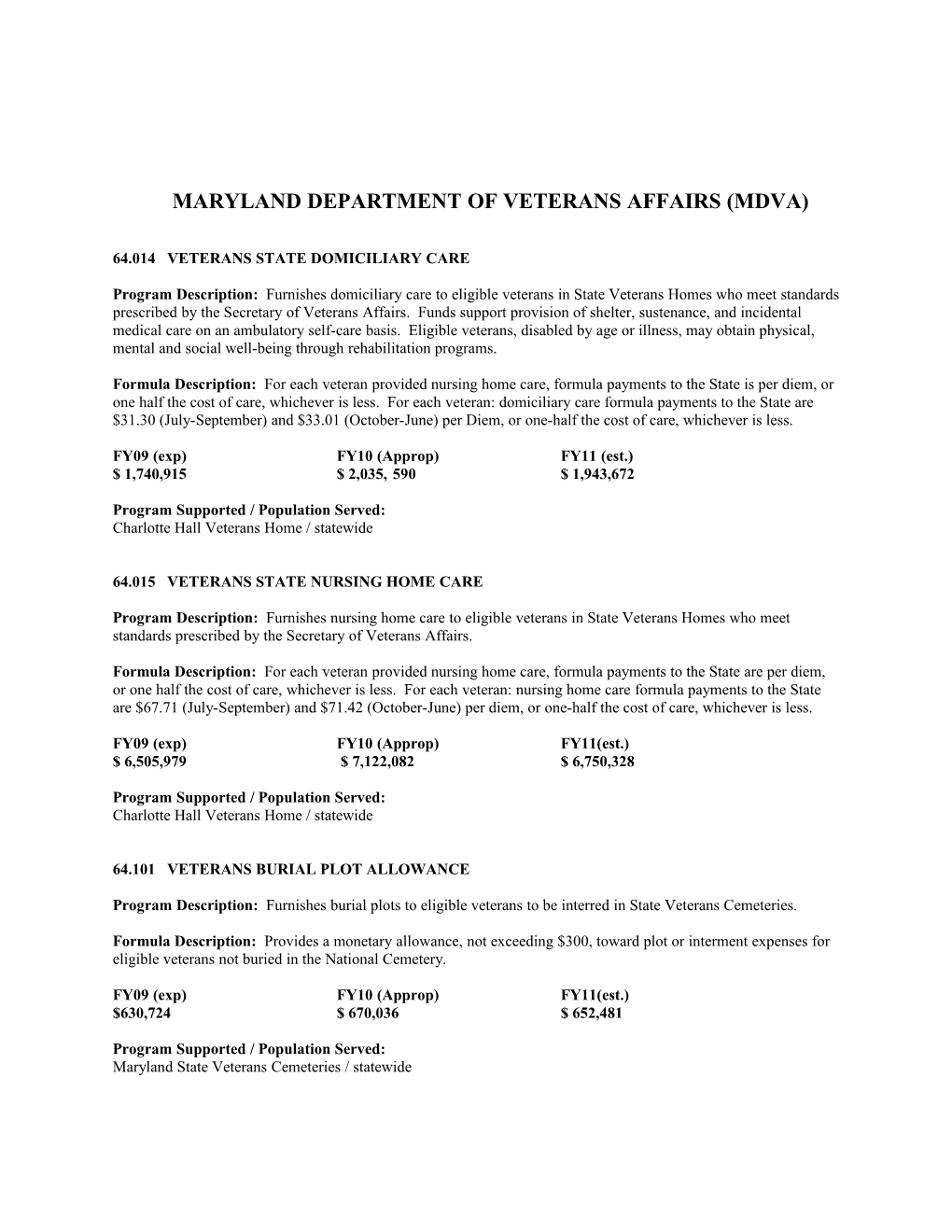 Department of Veterans Affairs (Mdva)