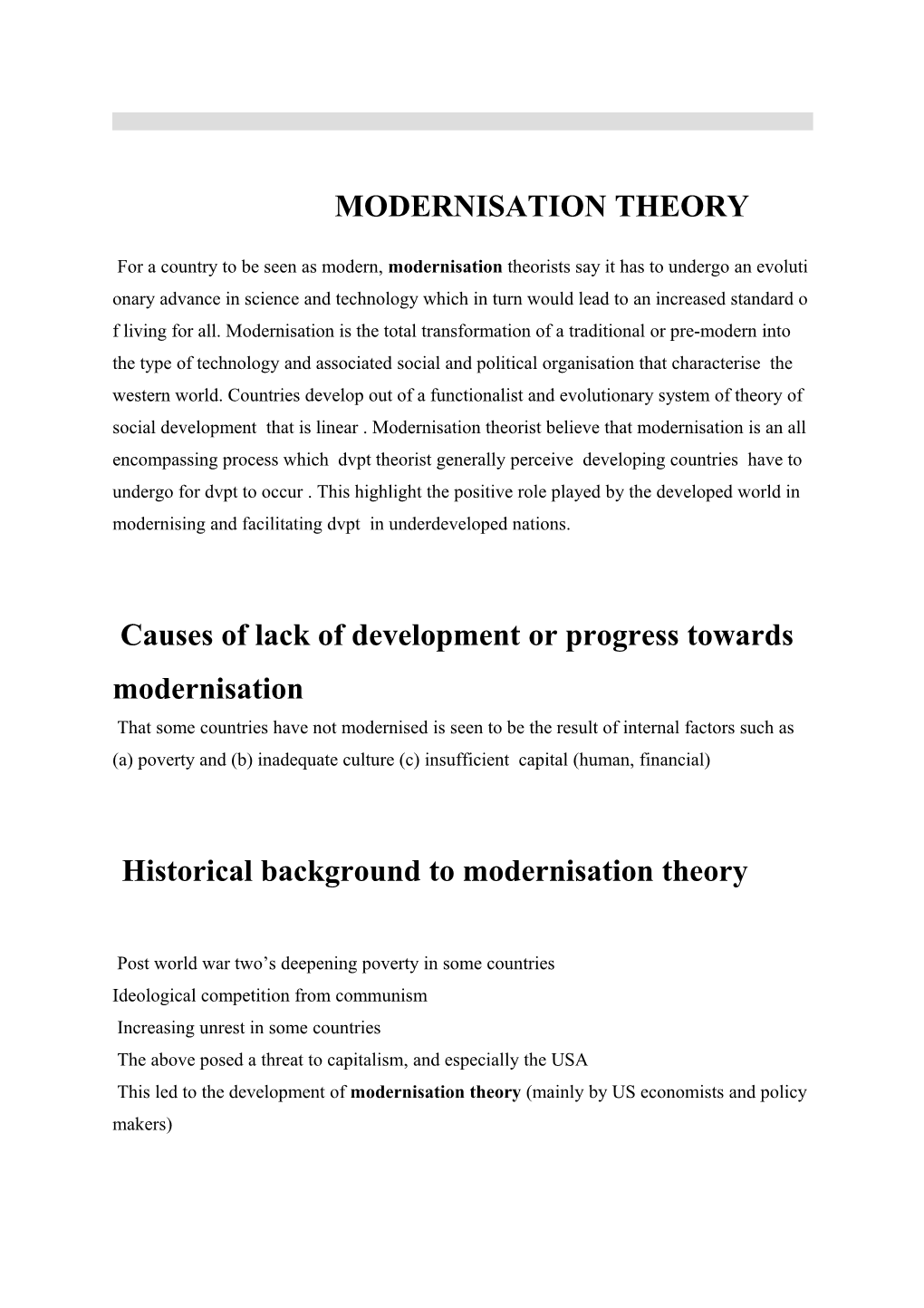 Modernisation Theory