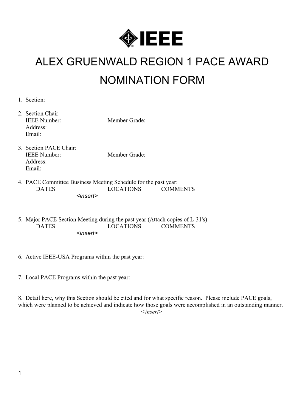 Alex Gruenwald Region 1 Pace Award