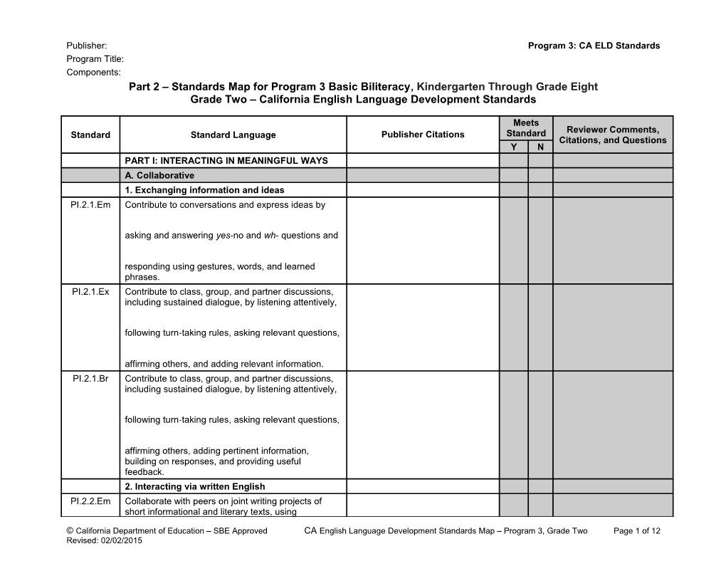 ELD Standards Map, Program 3 Grade 2 - Instructional Materials (CA Dept of Education)