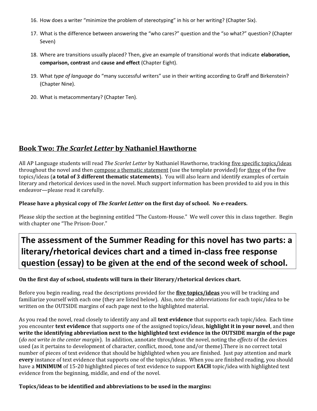 AP Language and Composition SUMMER READING ASSIGNMENT (2017-2018)