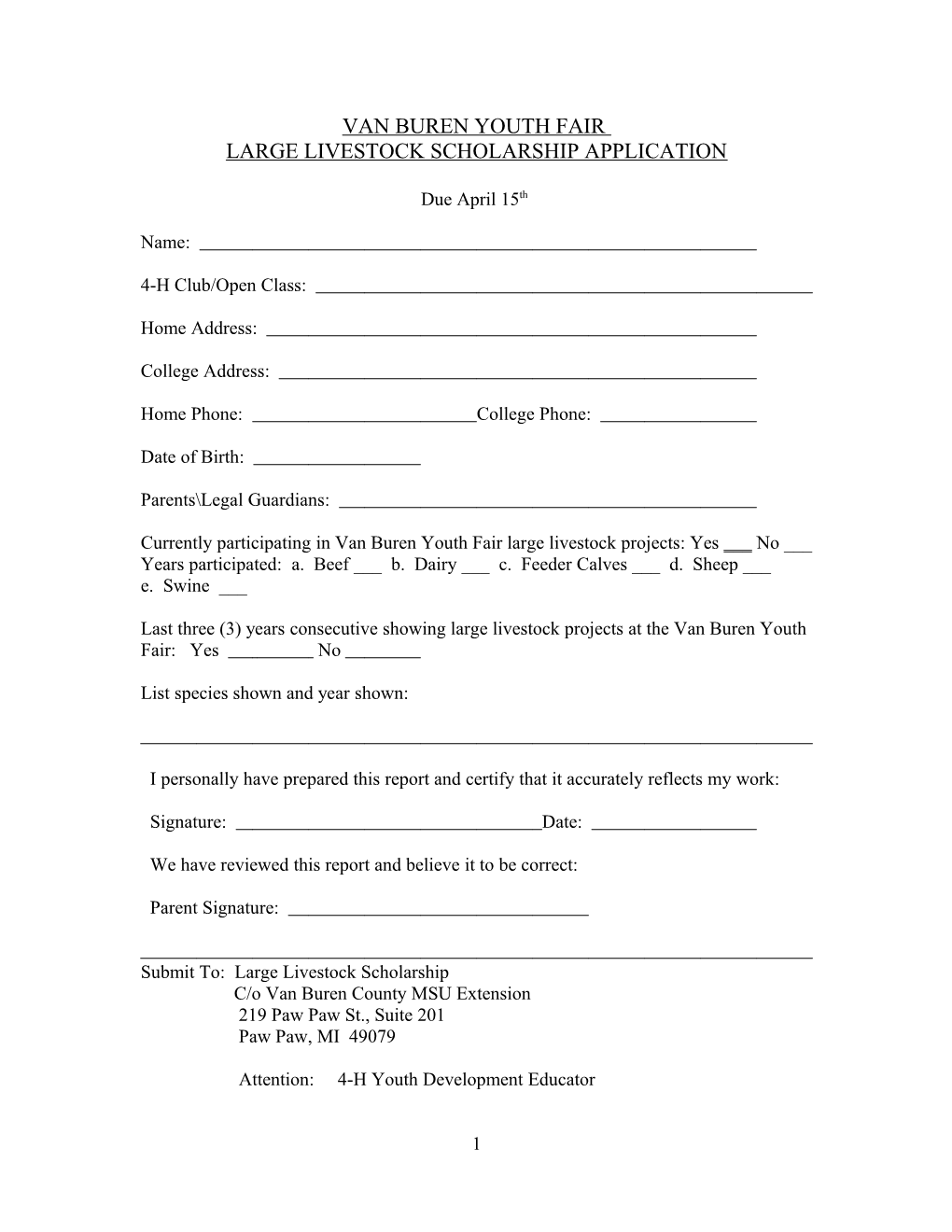 Van Buren County Jlpa Scholarship Application