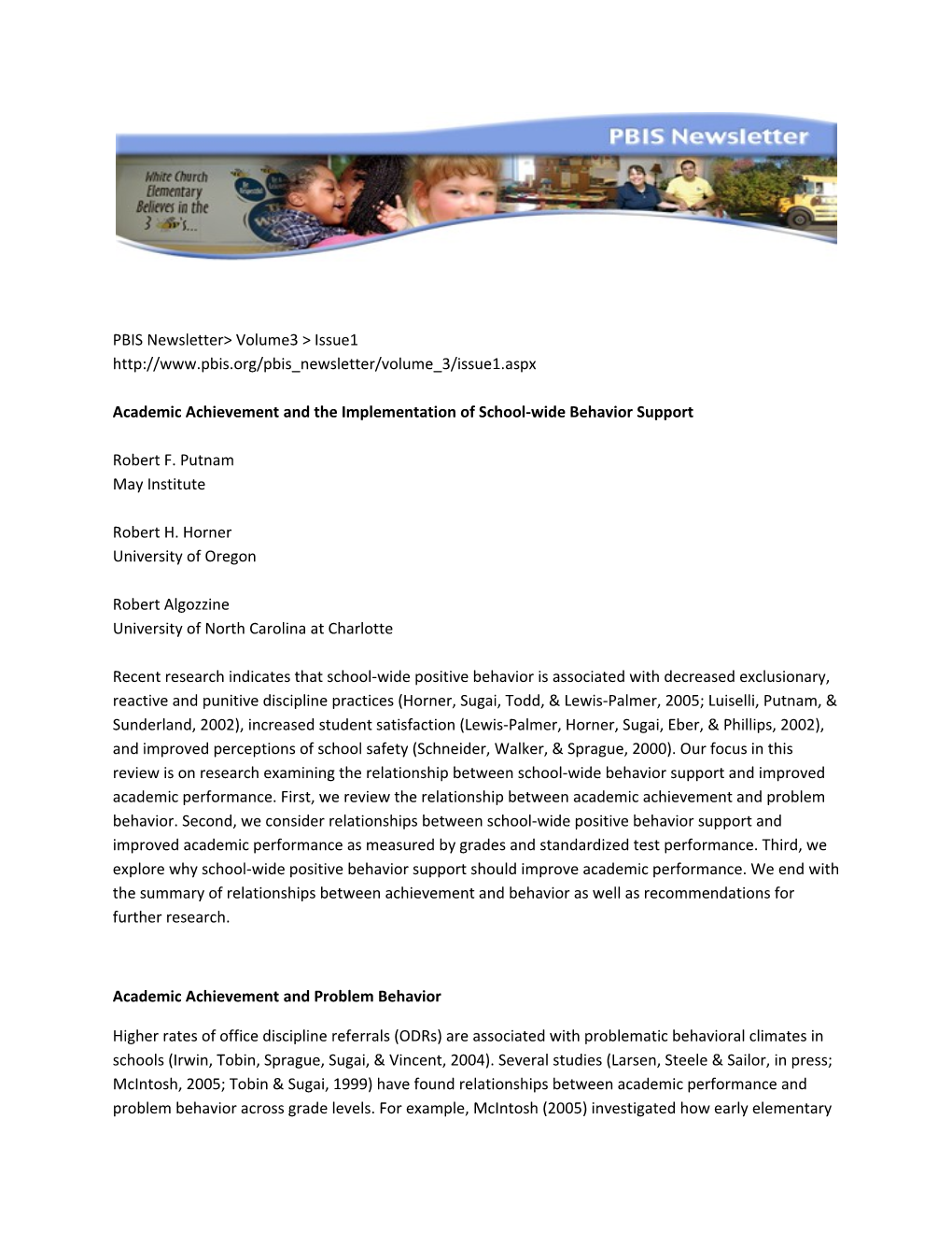 Academic Achievement and the Implementation of School-Wide Behavior Support