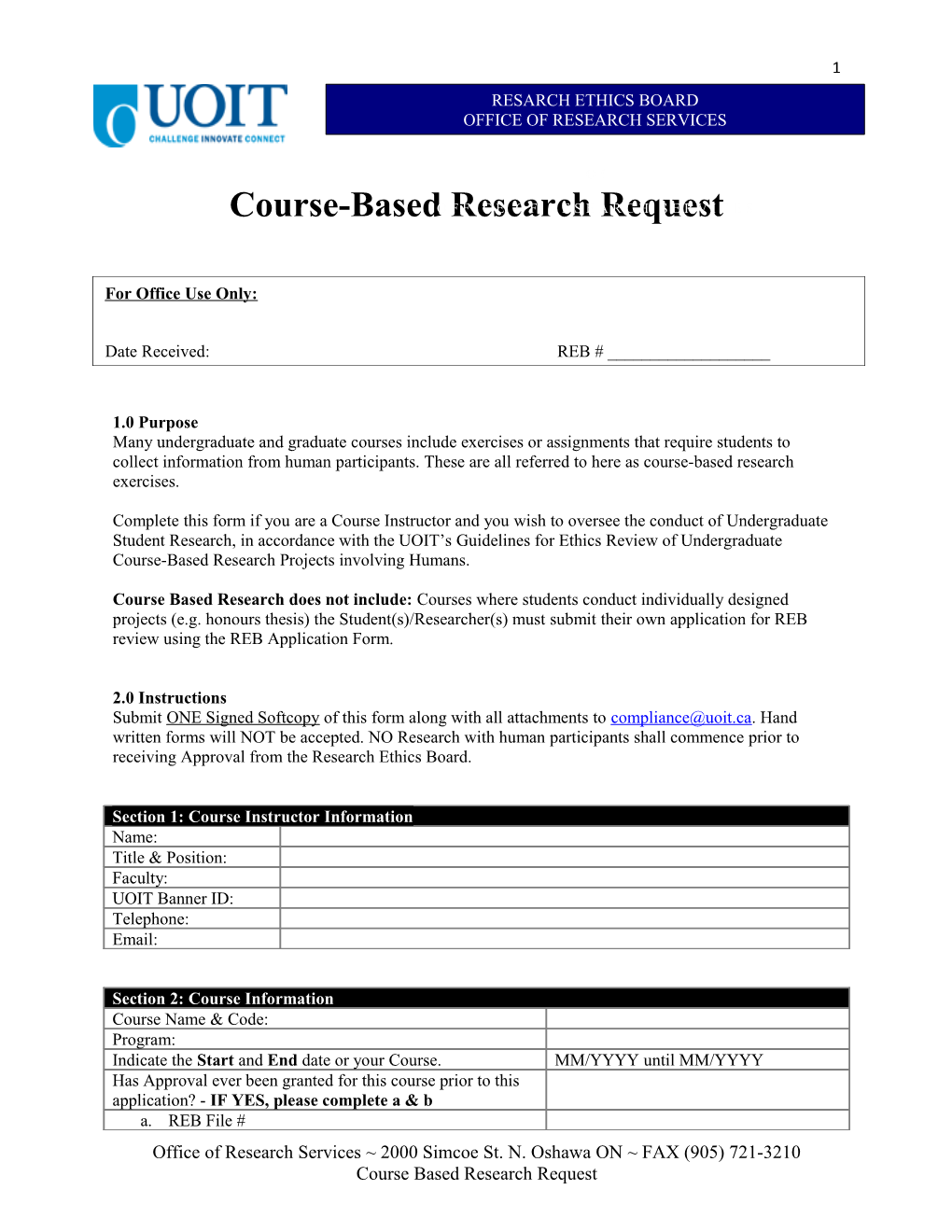 Course-Based Research Request