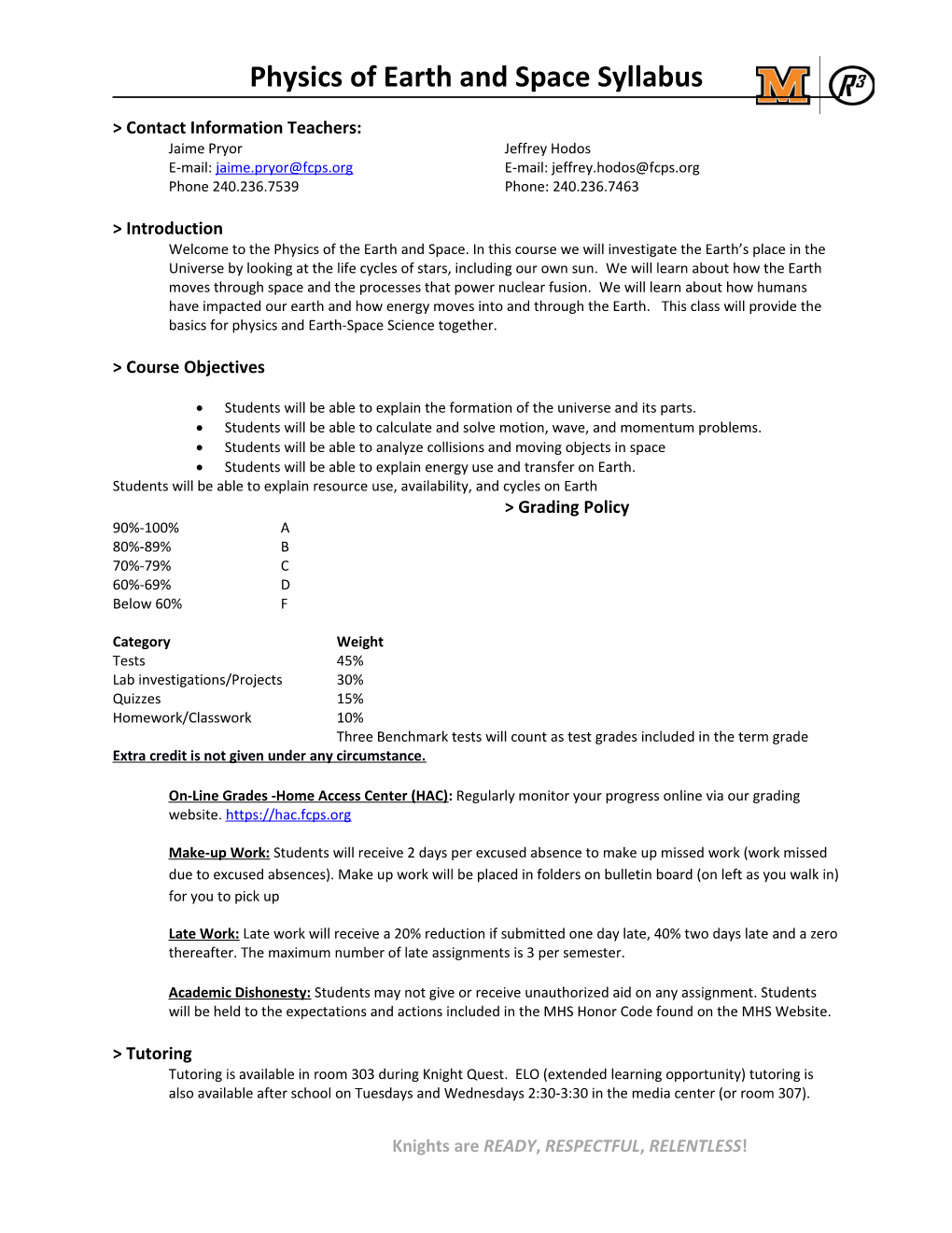 Physics of Earth and Space Syllabus