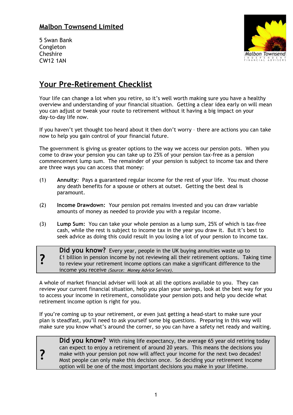 Personal Risk Questionnaire