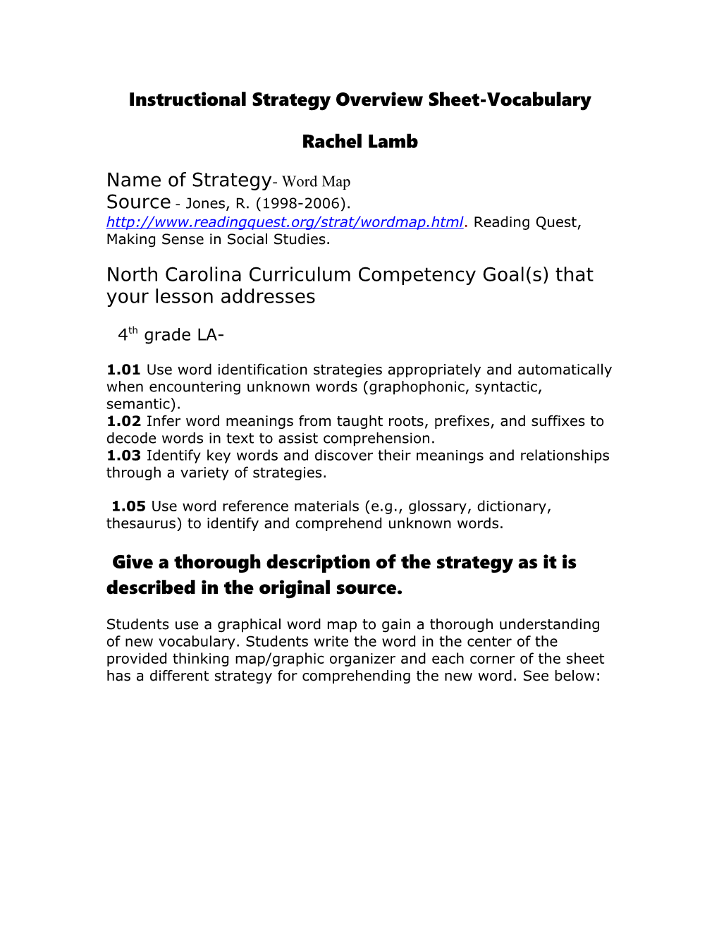 Instructional Strategy Overview Sheet-Vocabulary